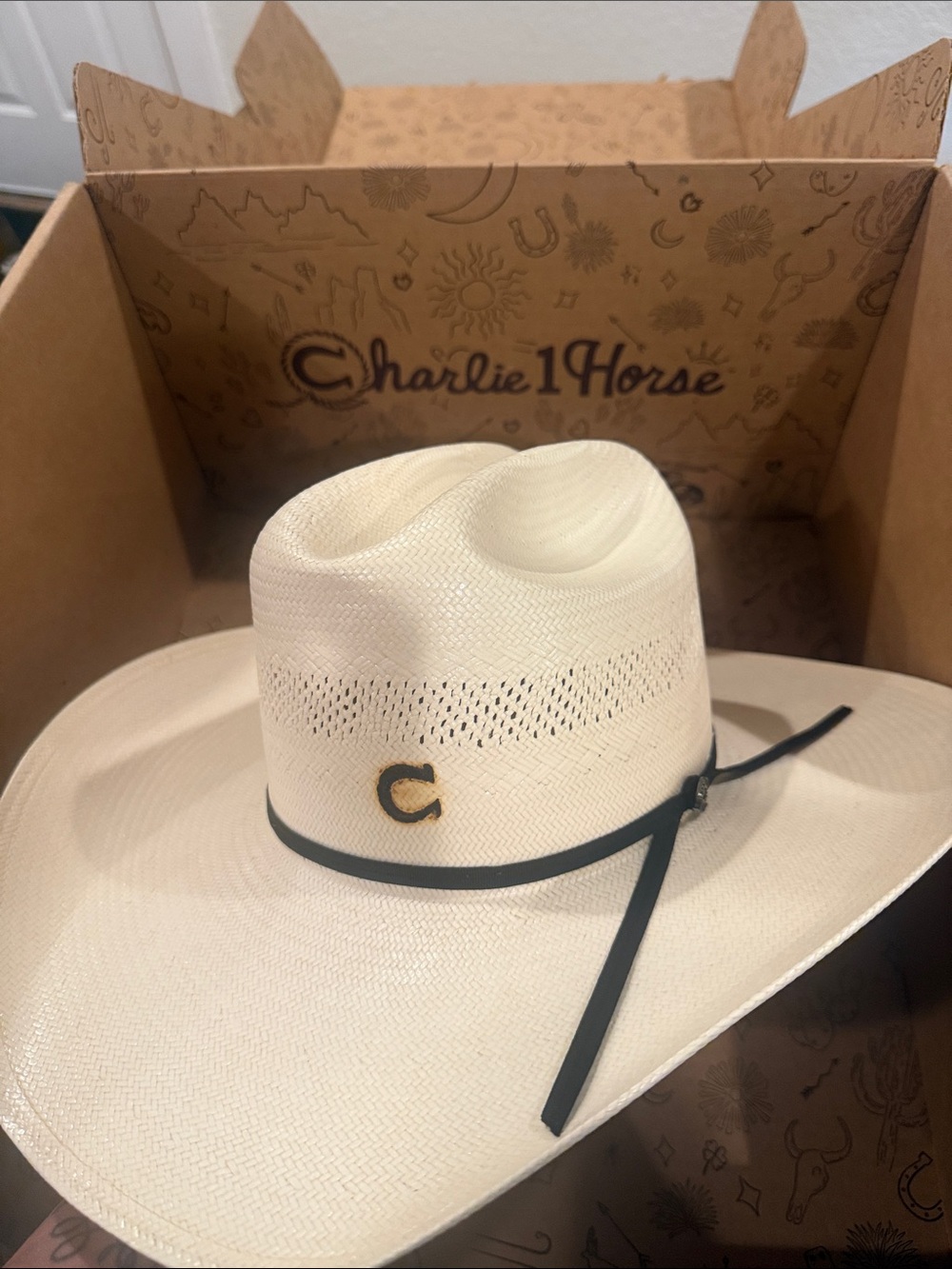 Charlie 1 Horse Cream Straw Western Hat with Black Band